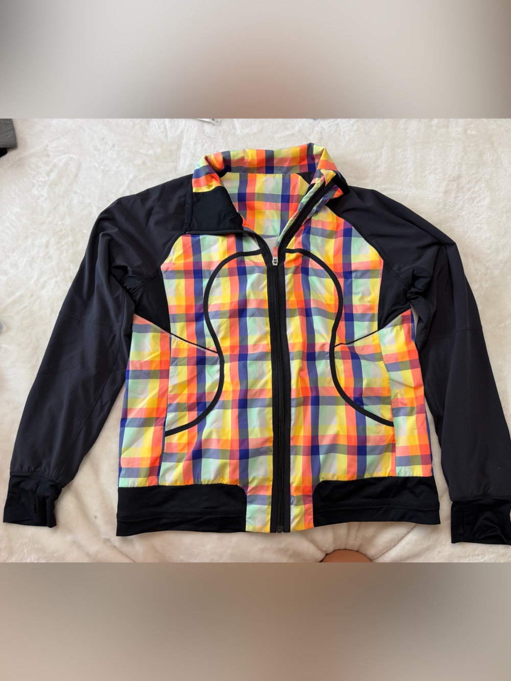lululemon athletica Black Multicolor Plaid Bomber Jacket